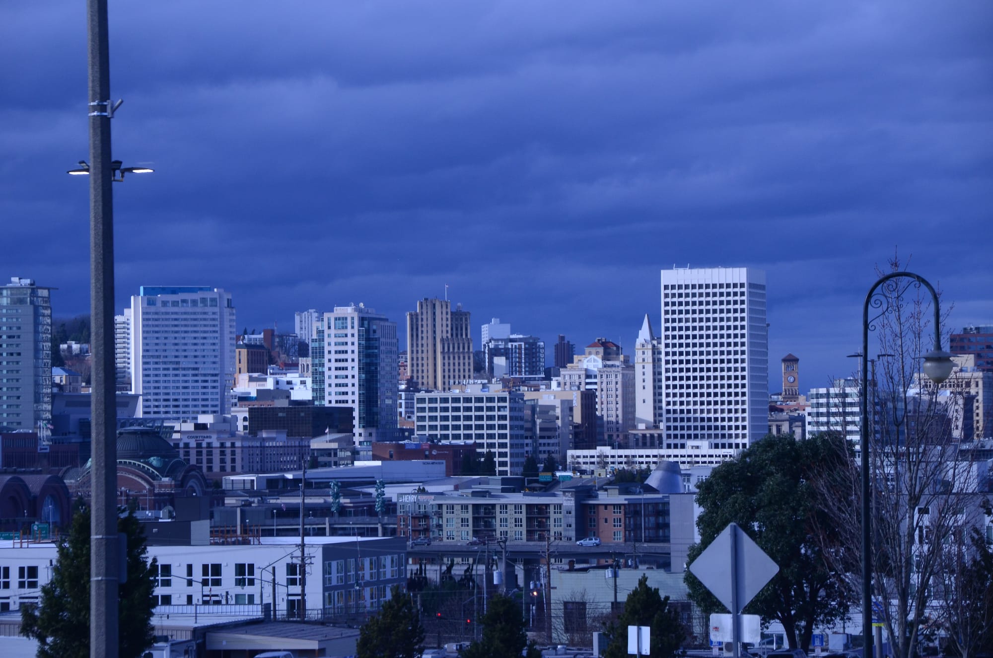 Skyline of Downtown Tacoma including Old City Hall, Union Station, and Hotel Murano